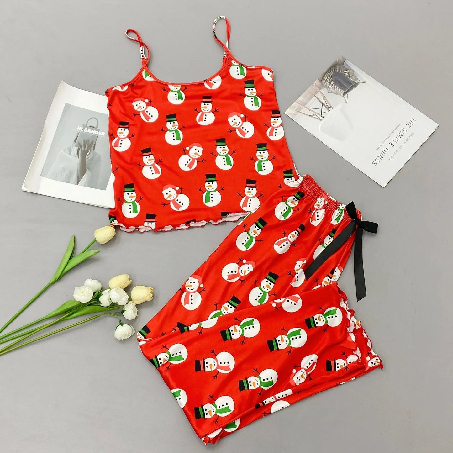 Cute Santa & Snowman Crop PJ Set