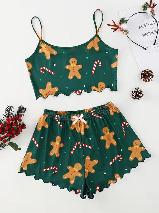 Cute Gingerbread Christmas Short PJ Set
