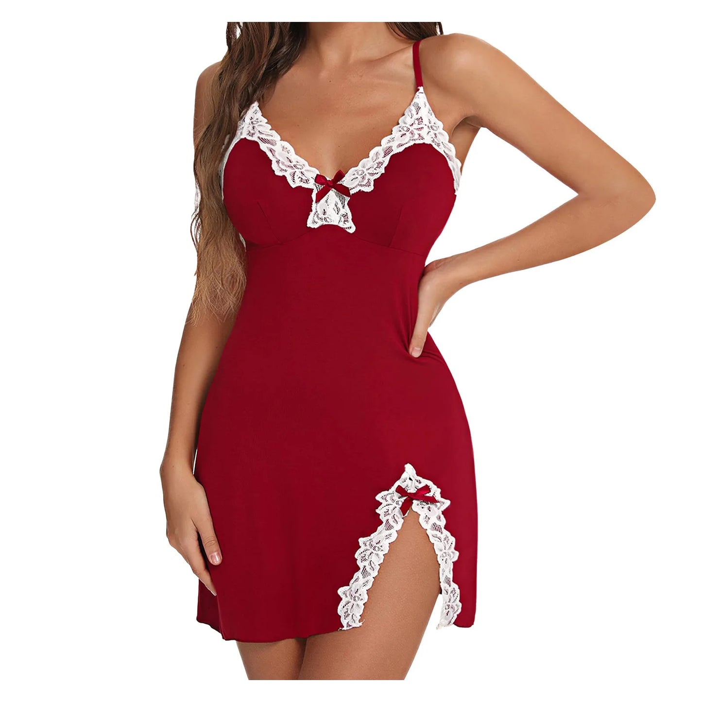 Elegant Lace Satin V‑Neck Nightdress
