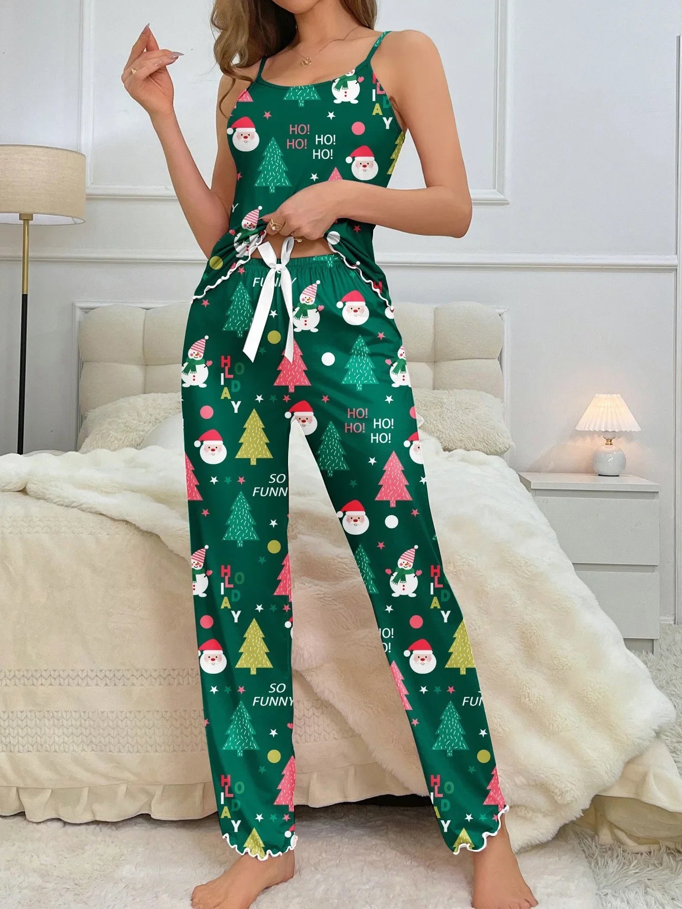 Cute Santa & Snowman Crop PJ Set