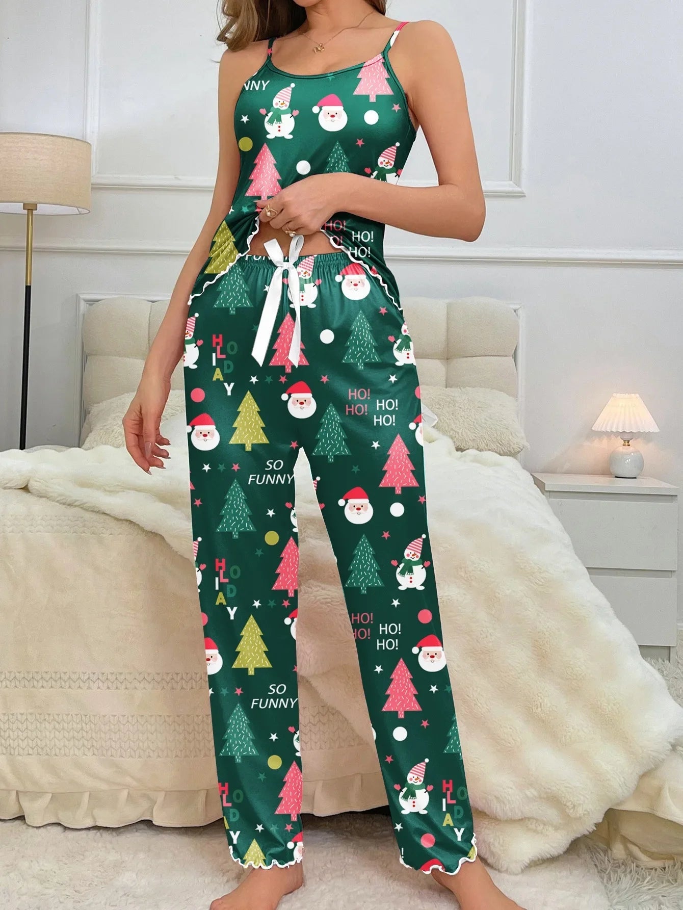 Cute Santa & Snowman Crop PJ Set