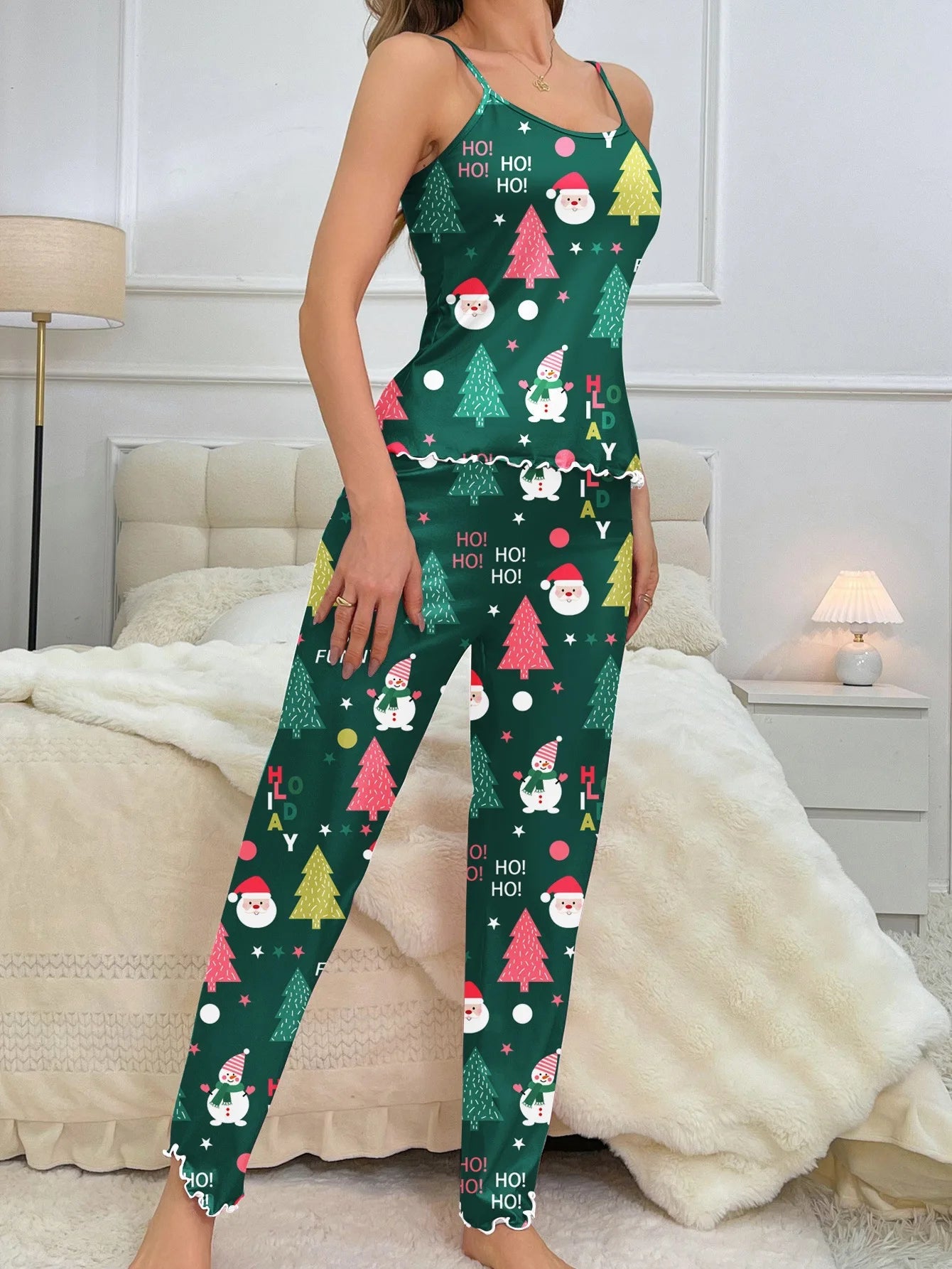 Cute Santa & Snowman Crop PJ Set