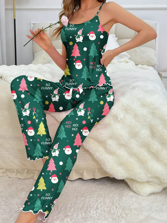 Cute Santa & Snowman Crop PJ Set